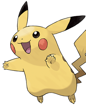 colourful illustration of the pokemon called Pikachu. Looks a bit like a big yellow mouse with a happy smile