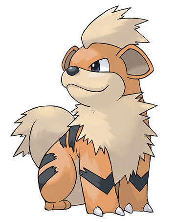 Colourful illustration of the Pokemon called Growlithe. Looks a bit like a mix between a dog and a lion